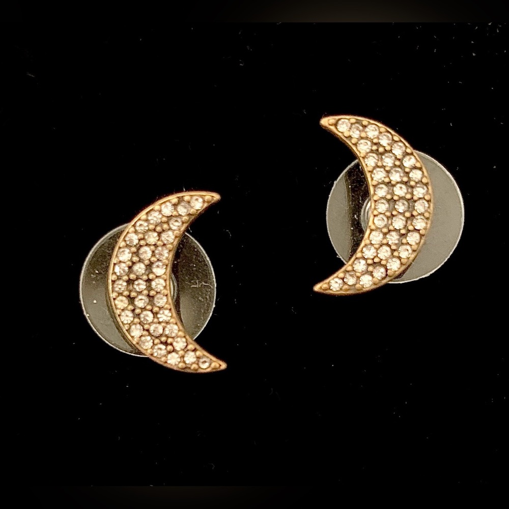 J. Crew pierced ears earrings. Quarter moons with pavé “diamonds”.